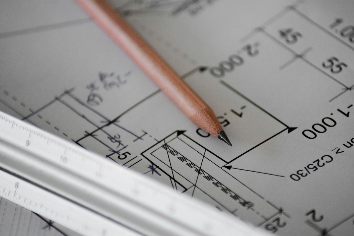 blueprint and pencil